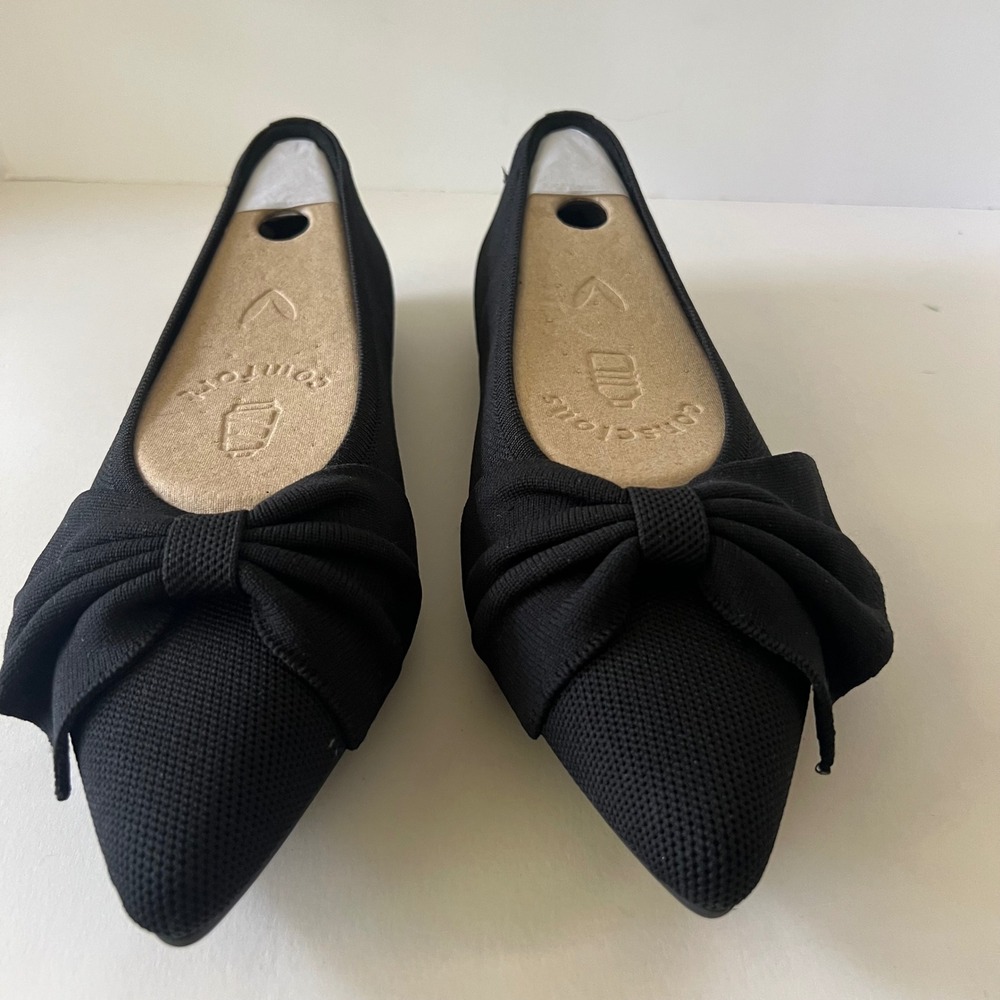 Vivaia Azura Pointed Toe Bow Flats Black New Textured Knit 10.5